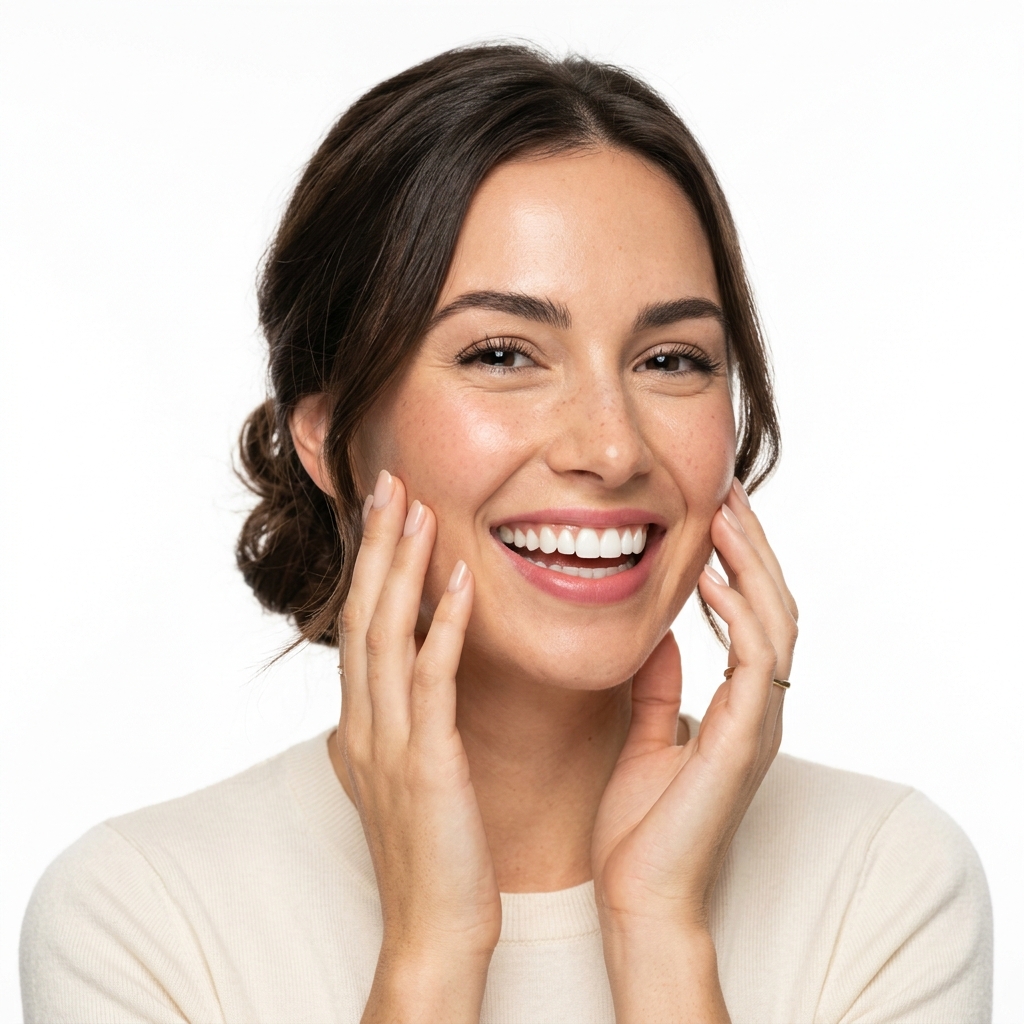 Mulher com sorriso harmônico e natural
