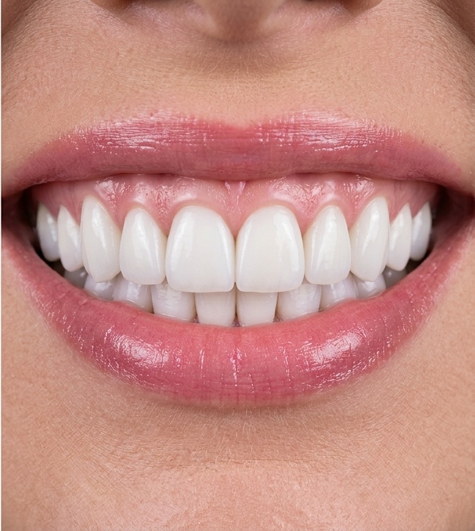 Sorriso depois do tratamento - dentes alinhados e brancos